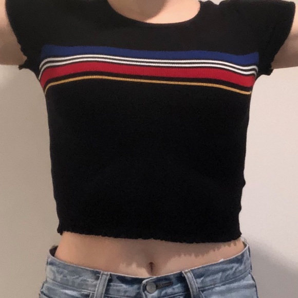 Garage Black Crop top with a Colourful stripe - Picture 1 of 5